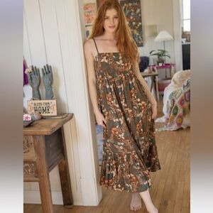 Natural Life Espresso Floral Boho Nina Floral Summer Dress Women's Size Large